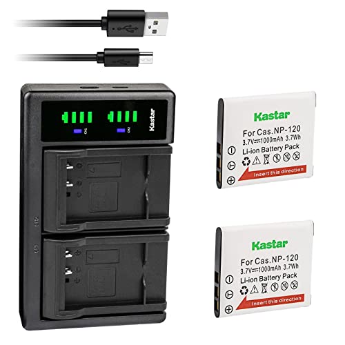 Kastar 2-Pack Battery and LTD2 USB Charger Compatible with Casio NP-120 CNP-120 Battery, BC-120 Charger, Casio Exilim EX-ZS26, Exilim EX-ZS27, Exilim EX-ZS28, Exilim EX-ZS30, Exilim EX-ZS35 Cameras