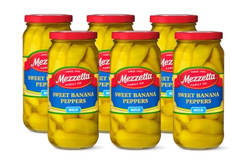Mezzetta Sweet Banana Peppers - Sweet & Crunchy Peperoncini Alternative for Hamburgers, Hot Dogs, Sandwiches - Perfect for Boosting Flavor in Dishes - Gluten Free, Keto, Kosher - 16 OZ - Pack of 6