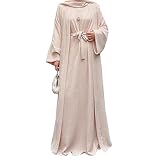 2PCS Women's Muslim Dresses Abaya Islamic Dubai Prayer Dress Robe Long Cardigan Maxi Dress Beige