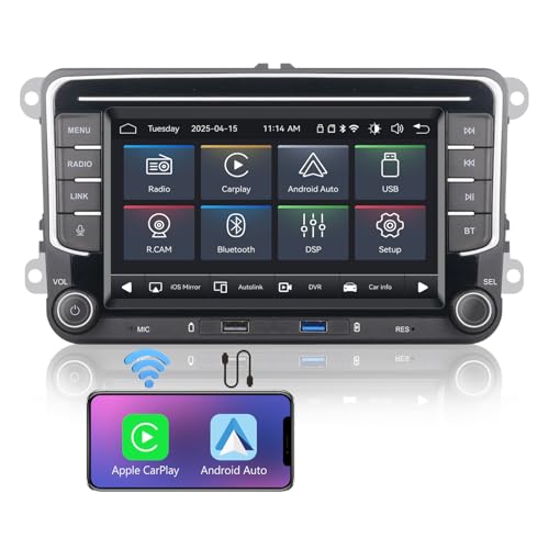 Fast Boot Linux Car Stereo | Compatible for VW Golf 5 6 Passat Jetta Caddy EOS T5 Touran CC Polo with Wireless Carplay Android Auto Bluetooth FM AM RDS Radio | 100W DSP |