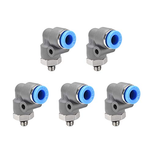 uxcell Elbow Push to Connect Air Fittings 6mm Tube OD X M5 Male Thread Pneumatic Quick Release Connectors Grey 10Pcs