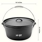 Cuisiland 16 quarts pre-seasoned Cast Iron Dutch Oven with lip lid