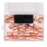 48PCS Battery Terminal Connectors Cable Ends,UL Listed AWG1/0 2/0 4/0 Crimp Copper Wire Ring lugs with Heat Shrink Tubing Assortment Kit