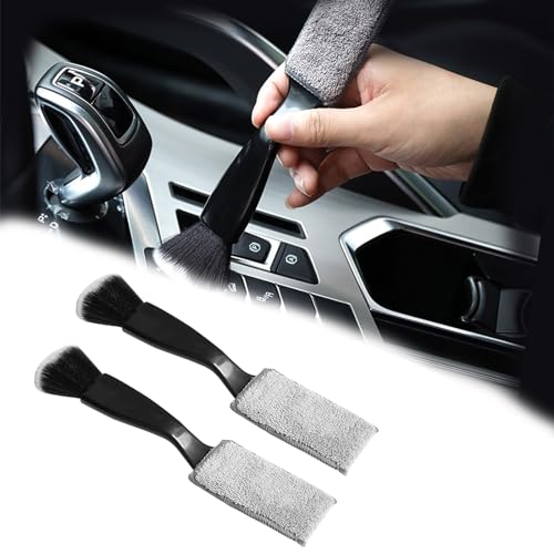 Smeyta Double Head Brush for Car Clean 2PCS,Car Brushes for Detailing Interior,Car Detailing Brushes Exterior,Soft Car Detailing Brush(Double Head-Black,2Pack)