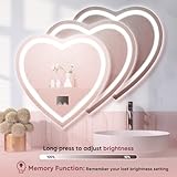 BesMirror Heart Shaped Vanity Mirror with Lights 24"x24", Front Lit Wall Mounted LED Bathroom Mirror with 3 Color, Stepless Dimmable, Memory, Smart Touch, Shatter-Proof and Frameless