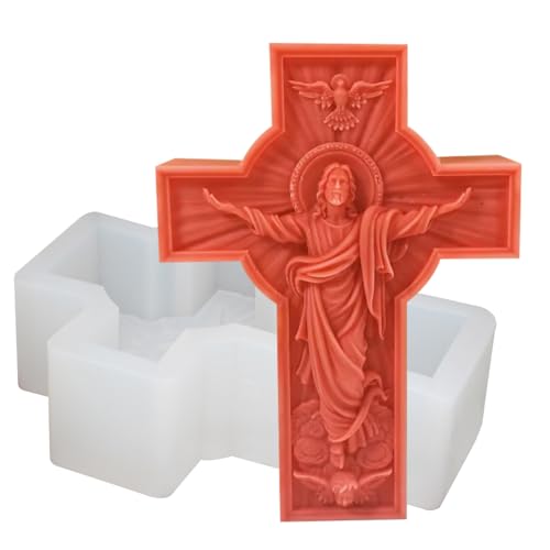 Cross Candle Silicone Mold Super Large Cross Jesus Silicone Mold 3D Cross Candle Making Mold Large Resin Casting Mold for Candle Wax Chocolate Pendant Resin Craft