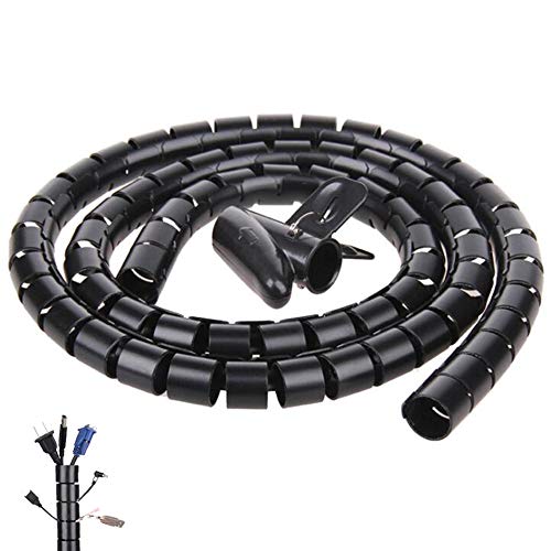 Black Spiral Winding Cable Management Pipe Wire Wrap Line Coiled Tube, Flexible Cord Covered Protective Bundler Sleeve Hose for Office, Computer, TV, and Car (Length 10ft- Dia 1.1inch)