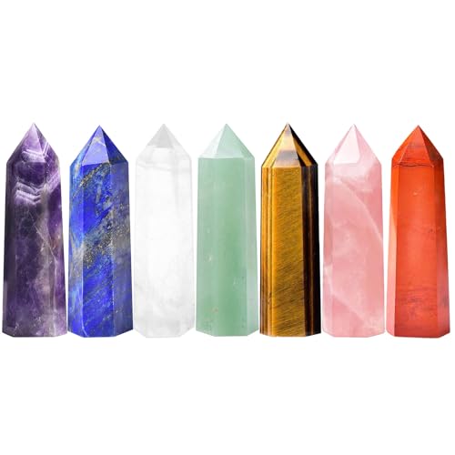 7pcs Natural Quartz Crystal Wand Set - Healing Pointed Towers for Energy Meditationand 7 Chakra Balancing