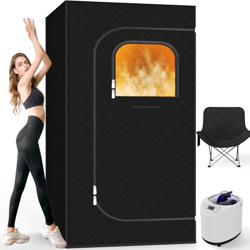 AgiiMan Portable Sauna Box for Home - Four-Sided Full-Size Steam Sauna Tent with 3 L Steamer, Chair, Remote Control, Health Benefits and Relaxation, Infrared
