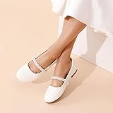 DREAM PAIRS Girls Mary Jane Ballerina Flat Shoes Serena-100-Kids White/Pat Size 13 Little Kid