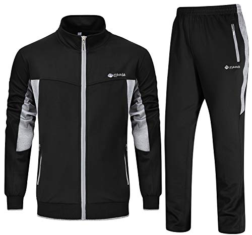 Rdruko Men's Tracksuit Athletic Full Zip Casual Sports Outfit Jogging Gym Sweatsuit(Black+Gray,US 4XL)