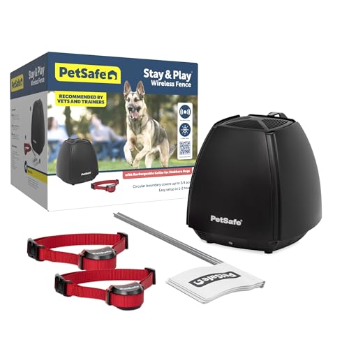 PetSafe Stay & Play Wireless 2-Dog Fence for Stubborn Dogs – No Wire – Covers 3/4-Acre Yard – for Pets 5 lb. and Up – Portable – from The Parent Company of Invisible Fence Brand
