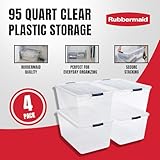 Rubbermaid Cleverstore 95 Quart Clear Stackable Large Plastic Storage Containers with Lids for Office and Home Organization, Clear (4 Pack)