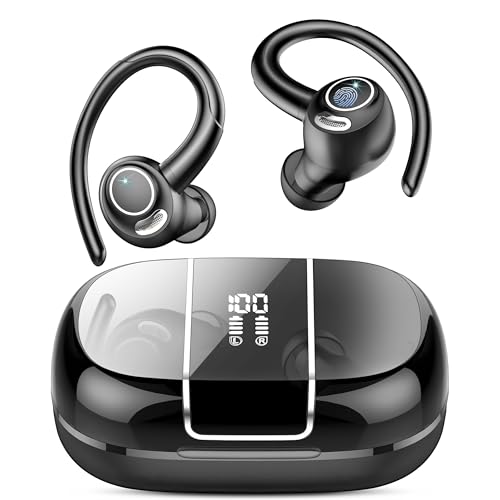 Wireless Earbuds Bluetooth 5.3 Headphones Sports, 48Hrs Playback Over Ear Buds with CVC8.0 Mic, Bass Stereo Bluetooth Earbuds with Earhooks, LED Display, IP7 Waterproof Earphones for Workout/Running