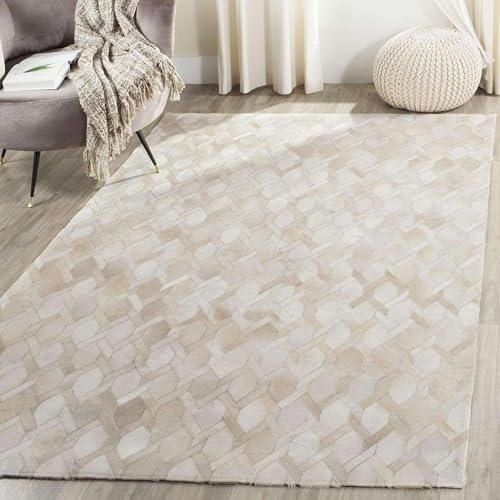 REGAL RUGS 12x15 ft Ivory Genuine Leather Rug - Natural Cowhide Handmade Accent Carpet - Modern Geometric Patchwork - Contemporary Ultra-Thin Flat Weave Mat for Living Room, Bedroom, Hallway, Entryway