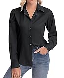 siliteelon Womens Classic-Fit Dress Shirts Long Sleeve Button Down Wrinkle-Free Stretch Solid Casual Work Office Blouse Top Black Medium