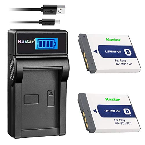 Kastar Battery (X2) & LCD Charger Replacement for Sony NP-BD1 NP-FD1 BC-CSD and Cyber-Shot DSC-G3 DSC-T2 DSC-T70 DSC-T75 DSC-T77 DSC-T90 DSC-T200 DSC-T300 DSC-T500 DSC-T700 DSC-T900 DSC-TX1 Cameras