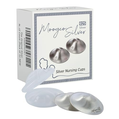 Moogco The Original Silver Nursing Cups - Nipple Shields for Nursing Newborn - Breastfeeding Essentials - Newborn Essentials Must Haves - Nipple Covers Breastfeeding - 925 Silver