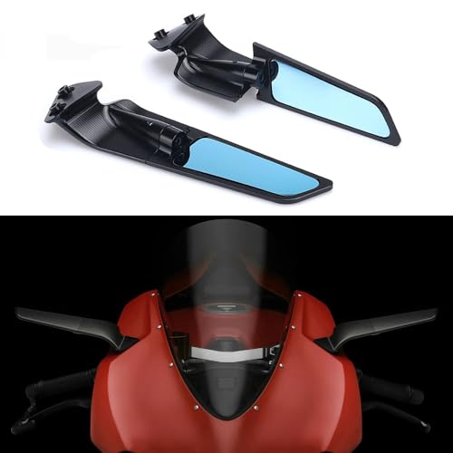 Compatible with Ducati Panigale 1299/ 1299S/ 959/959 Corse Adjustable Rotating Wind Wing Rearview Mirrors Aluminum Blue Lenses Convex Side Mirrors Motorcycle Left Right Mirrors Replacement