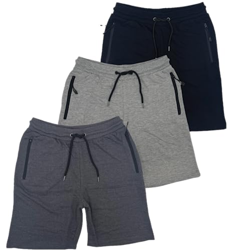 BROOKLYN VERTICAL Mens 3 Pack Fleece Cotton Active Jogger Shorts with Zipper Pockets and Drawstring | Size S-2XL (as1, Alpha, s, Regular, Regular, Combo B)