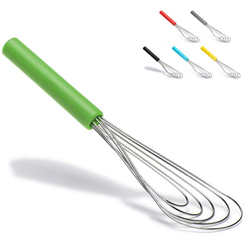 Flat Whisk Silicone Handle Non Slip 10" - 5 Wires Whisk with 10 Heads for Kitchen Cooking by Jell-Cell (Green)