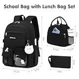 qodbopack 3PCS Backpack for School 15.6 Inch Laptop Backpacks for Teen Girls Waterproof Bookbag Cute School Bag BLACK