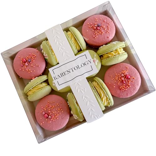Karentology 20 Pcs Macaron Presentation Gift Boxes with Embossing for Treats, Desserts, Fancy Cookie, White Tray Chacuterie Bakery Packaging