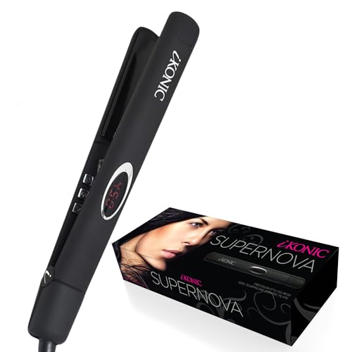IKonic 100% Tourmaline Ceramic Hair Straightener & Curler– Anti-Static Infrared Ionic 2-in-1 Dual Voltage Flat Iron –1” Floating Plates, Adjustable Temp 140–450°F, Frizz-Free & Fast Heat Hair Iron