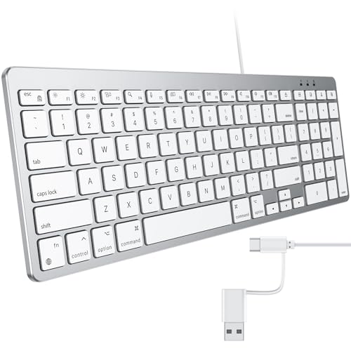 OMOTON Wired Keyboard for Mac, with Dual Interface (USB and Type-C), Numeric Keypad for MacBook Pro/Air, iMac, iMac Pro, Mac Mini, Mac Pro Laptop, Silver