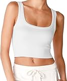 CHYRII Womens Summer Square Neck Going Out Tops Ribbed Basic Tank Crop Workout Tops White S