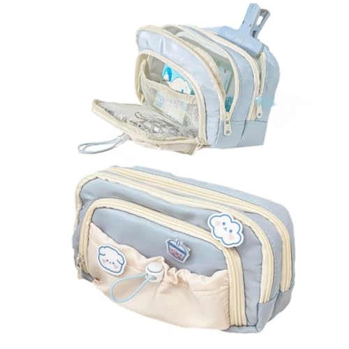 irLocy Cute Aesthetic Pencil Case Kawaii Pencil Case with Kawaii Pins Large Pencil Pouch Holder Preppy Supplies (blue)