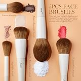 Jessup Makeup Brush Set 5Pcs Face Makeup Brushes Vegan Soft Foundation Brush Blush Brush Bronzer Contour Brush Highlighter Brush Fluffy Setting Powder Brush, Light Grey T493