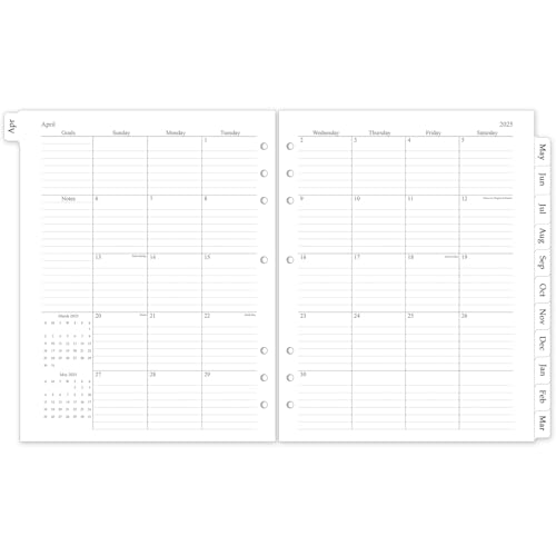 2025-2026 Monthly Planner Refill, Letter Size Planner Inserts for 7 Ring, Apr. 2025 - Jun. 2026, 15 Monthly Calendars with Monthly Tabs, 8.5"x11", 7-Hole Punched