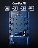 Power Strip, SUPERDANNY Surge Protector with 22 AC Outlets and 6 USB Charging Ports, 1875W/15A, 2100 Joules, 6.5Ft Flat Plug Heavy Duty Extension Cord for Home, Office, Dorm, Gaming Room, Black