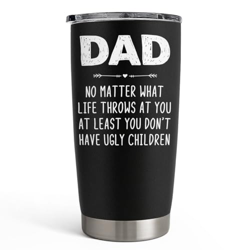 SANDJEST Dad Tumbler Gifts for Dad from Daughter Son - 20oz Stainless Steel Double-walled Insulated No Matter What Ugly Children Travel Mug Christmas, Birthday, Father's Day Gift Set with Lid & Straw