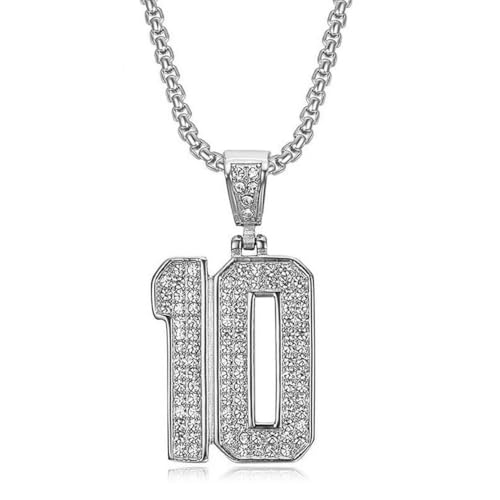 CAVIEA Iced-out Stainless Steel 18K Gold Plated Number 10 NO.10 Sports Simple Pendent Necklace for Men Hiphop Jewerly Cool Chain with Number Charm Athlete Y2K Simple Punk Fashion Jewelry