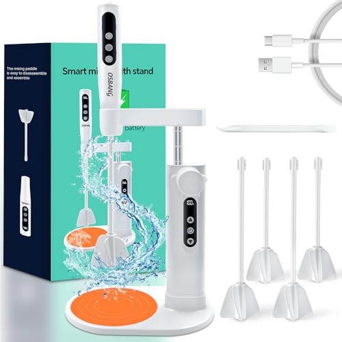 OSBANG Electric Resin Mixer with Stand, Rechargeable Epoxy Resin Mixer with Hands-Free Resin Mixer Stand for Save Your Wrist, Resin Accessories for Resin, Silicone, Resin Molds, Soap Making & More