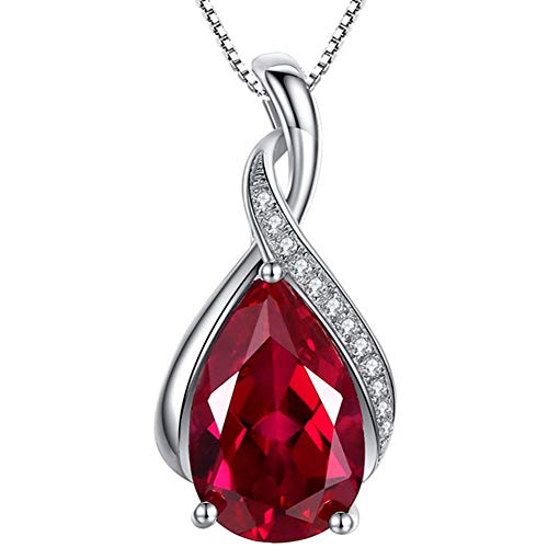 MABELLA Sterling Silver Pendant Necklace Simulated Ruby Birthstone Jewelry Gifts for Women, Mother's Day/Anniversary/Birthday