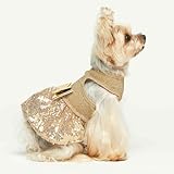 Fitwarm Fancy Dog Dress, Sparkly Sequin Dog Clothes for Small Dogs Girl, Formal Pet Wedding Attire, Female Dog Birthday Outfit, Gold, Medium