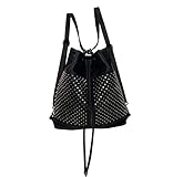 Chikencall Over-size Studded Bucket Bag for Women,3 Ways Multifunction Backpack Vegan Leather Punk Rock Rivet Large Shoulder Bag Crossbody Bag Black