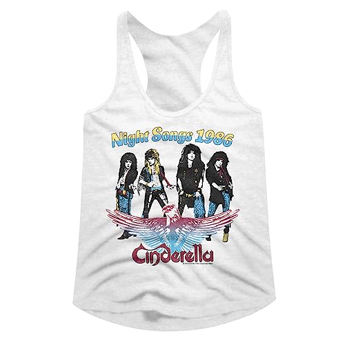 American Classics Cinderella Band Night Songs '86 Ladies Slim fit Racerback 80s Music Vintage Style Graphic Tank Top - White