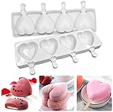 Ice Pop Molds Silicone Popsicle Molds 4 Cavities Homemade Ice Cream Mold Heart Ice Cream Mold Reusable Soft Silicone,Silicone Popsicle Molds Cake,Cakesicle Mold for DIY Ice Pops