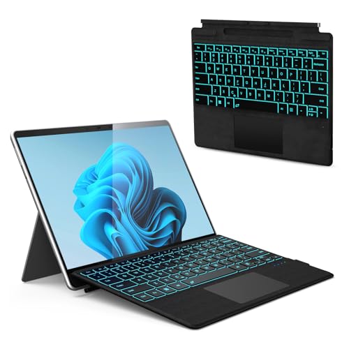 Surface Pro Keyboard, Wireless Type Cover for Microsoft Surface Pro 11/10/9/8/X, Ultra-Slim Portable Magnetic Bluetooth Keyboard with 7 Color Backlit, Pen Holder, Rechargeable Battery, Trackpad