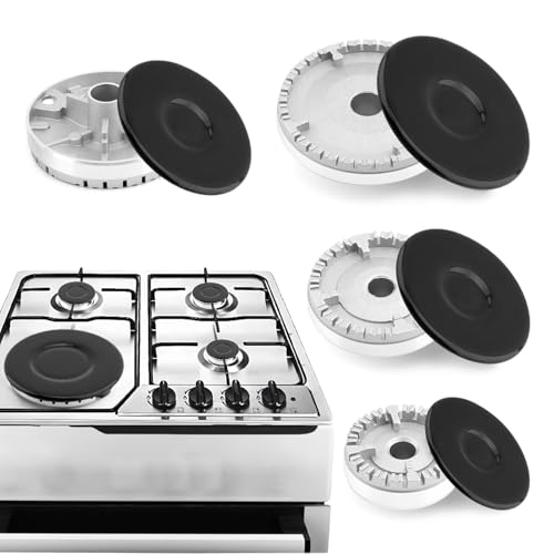 8 Pcs Cooker Hat Set, Oven Gas Hob Burner Crown Flame Cap Cover, Surface Gas Stove Burner Caps and Burner Head Replacement Kit 1 Large 1 Small 2 Middle (Dimensions in Images)