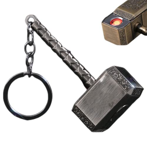 SIMBAE Cool Metal Hammer Lighter,Keychain Mini Vintage Texture Rechargeable USB Electronic Lighter,Windproof Touch Double-Sided Ignition,Suitable for Man (Bright Color)