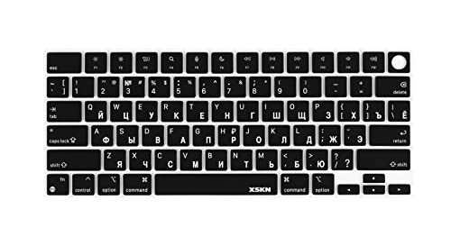 XSKN Russian Language Black US Version Silicone Keyboard Cover for 2022 2023 2024 2025 MacBook Air 13.6 15.3 inch M2 M3 M4 Chip with Touch ID A2681 A3113 A3240 A2941 A3114 A3241
