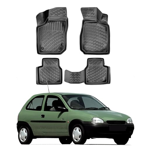 Car Floor Mats Liner Fits Opel Corsa B 1993-2000s | Custom Fit Floor Liner for Cars | All Weather Waterproof Durable 3D Liner | Interior Accessories Car Mats Black