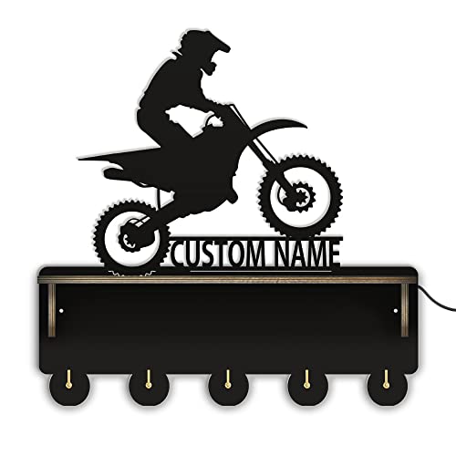 The Geeky Days Motocross Brap Off Road Dirt Bike Custom Text Natural Wood Key Holder for Wall Motorbike Motorcycle Riders Personalized Name Hanging Wood Plaque Wall Sign