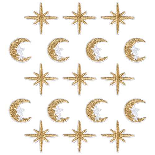 Beadthoven 40pcs Moon Star Embroidery Iron On Patch Mixed Celestial Sew On Patch Embroidered Badge Applique Patch Embellishment for Clothes Bags Jeans Hat Shoes Sewing Accessory DIY Craft