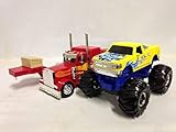 New-Ray New 1:32 NEWRAY Truck & Trailer Collection - RED Peterbilt Model 379 LOWBOY with Monster Truck Diecast Model Toys